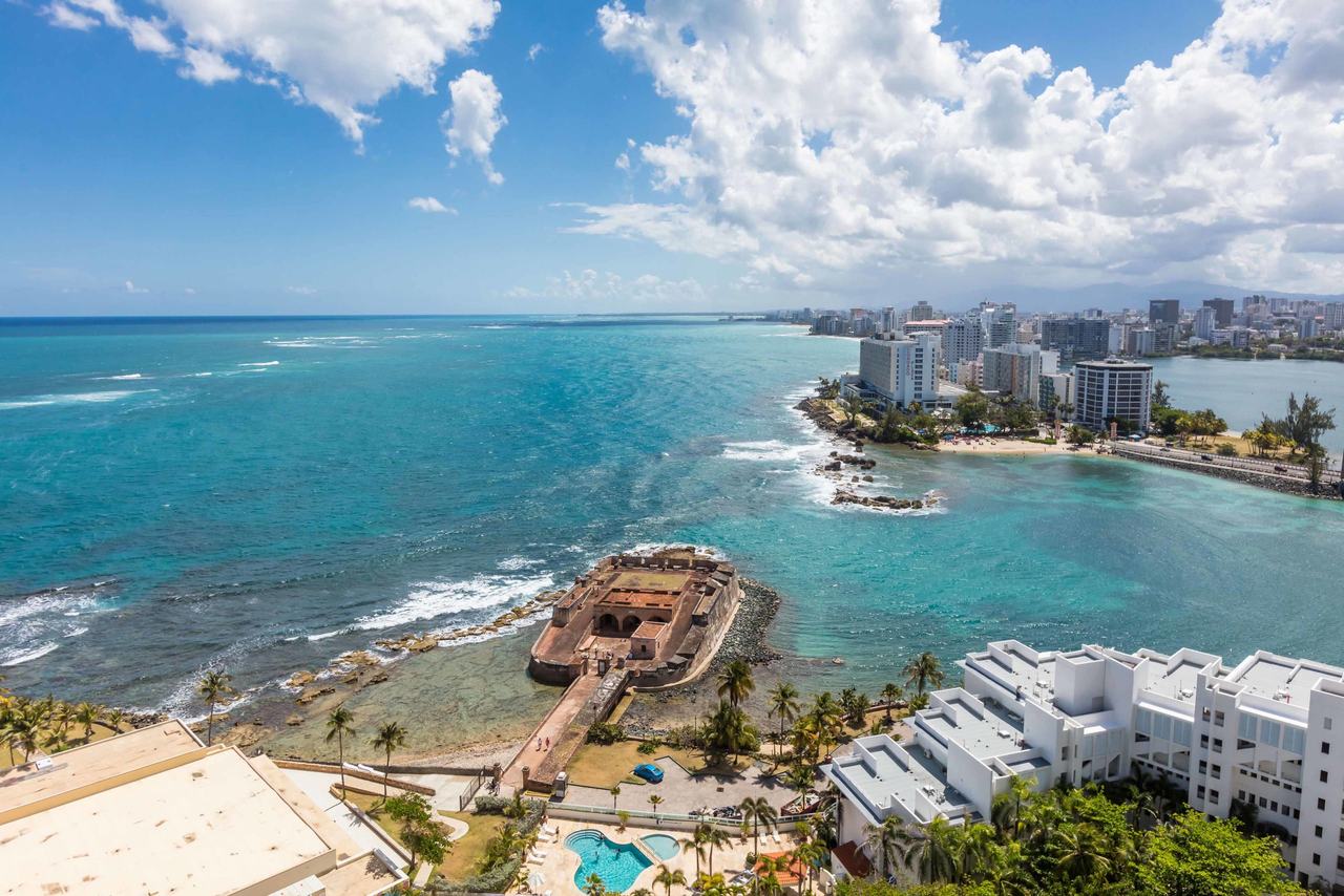 Aerial view of the San Juan coastline looking toward Condado